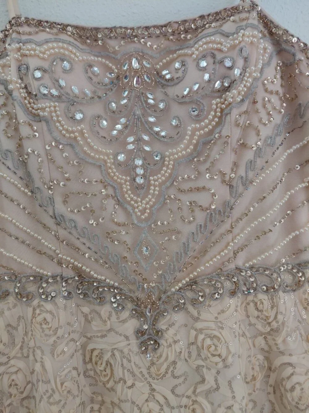 Vintage Sue Wong Nocturne Beaded Sequin Dress Gown Cream Party Cocktail - Picture 2 of 12